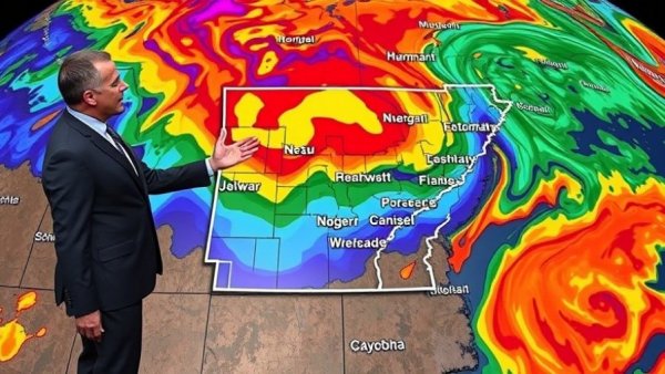 Northwest Arkansas storm forecast map with meteorologist.