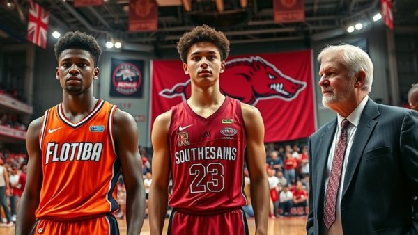 Arkansas basketball recruitment highlights with players and coach.