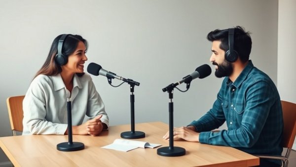 Podcast recording during NWA Burger Week with two hosts in a studio.
