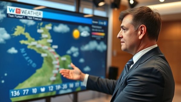 Meteorologist presenting severe storms forecast in Arkansas