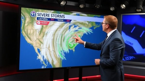 Arkansas severe storms prediction by weather presenter on digital map