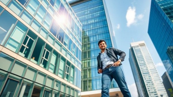 Modern office building in Bentonville with a thoughtful person.