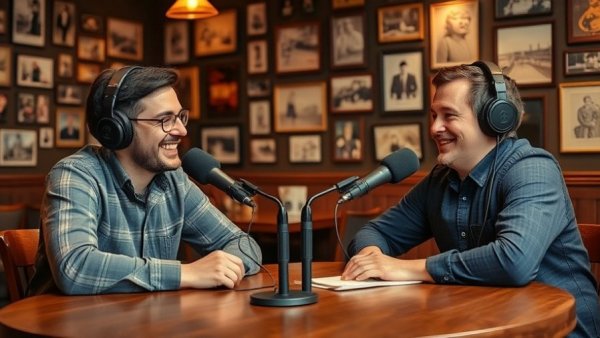 Mama Z's podcast recording with two smiling hosts in a cozy setting.