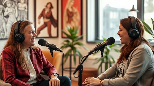 Podcast recording of two people discussing taking over a restaurant.