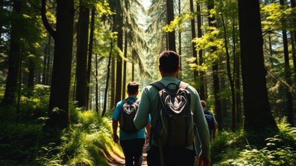 Climbing Adventures at Mount Magazine: Hikers explore lush forest trail.