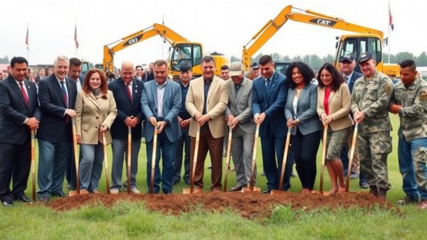 Officials and military personnel at new pilot training center Fort Smith groundbreaking.