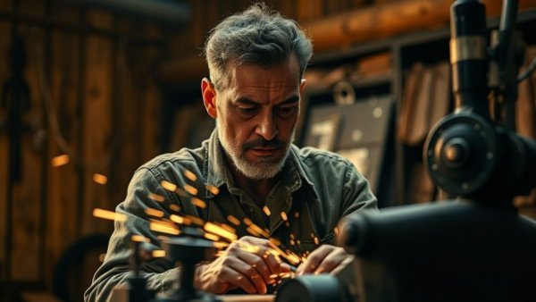 Artisan crafting in dim workshop, Arkansas experience