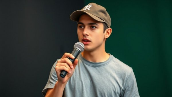 Young man casually speaking on a podcast, Ultimate Umami Bomb Burger NWA Burger Week.