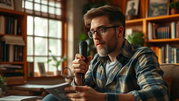 Man podcasting about restaurant survival during economic downturns.