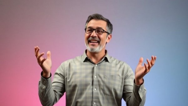 Energetic speaker promoting National Flip Flop Day with colorful backdrop.
