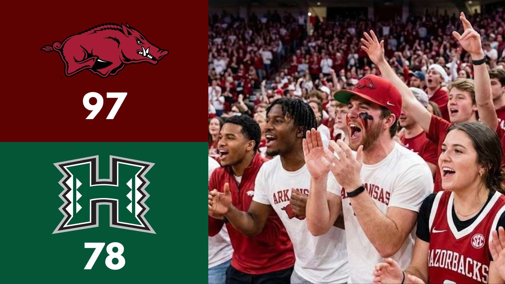 Arkansas Razorbacks player scores in NCAA tournament, advancing to next round.