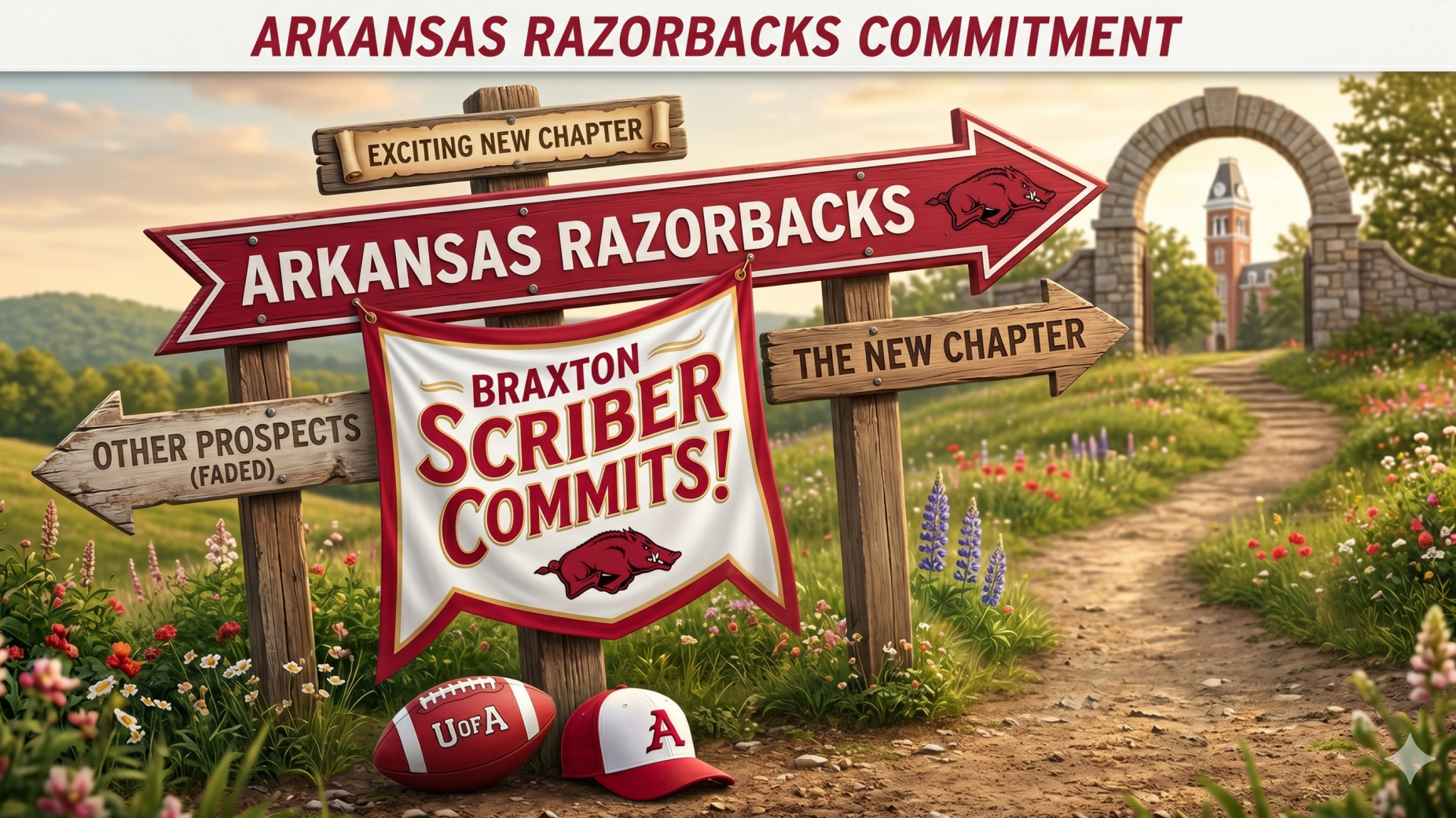 Arkansas football players in discussion on sunny field
