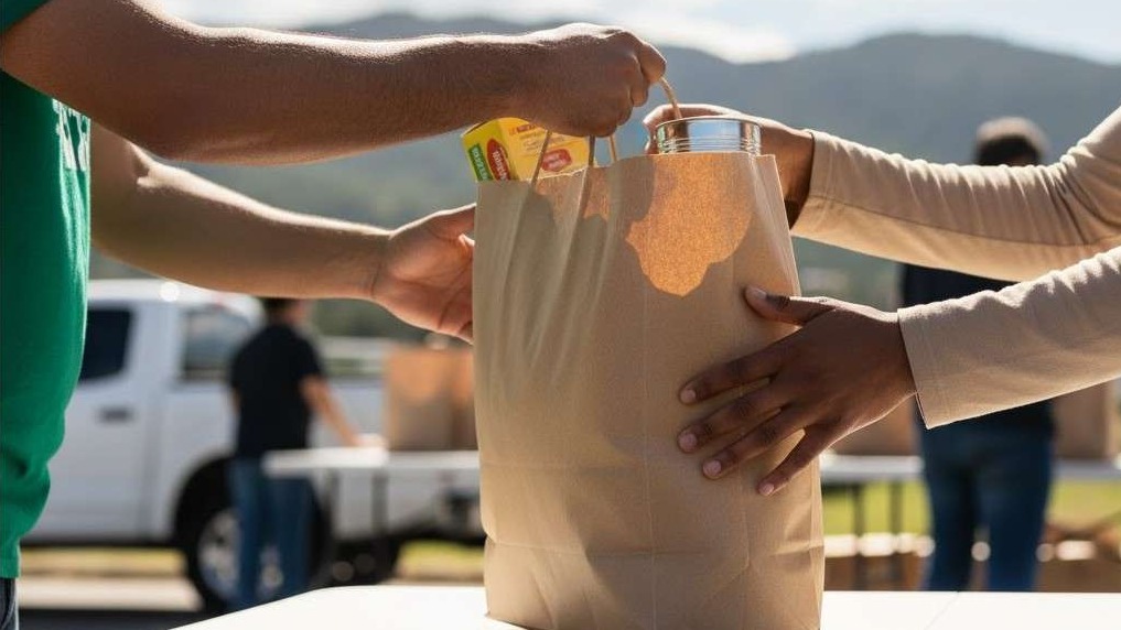 Volunteers at Northwest Arkansas Foodbank entrance.