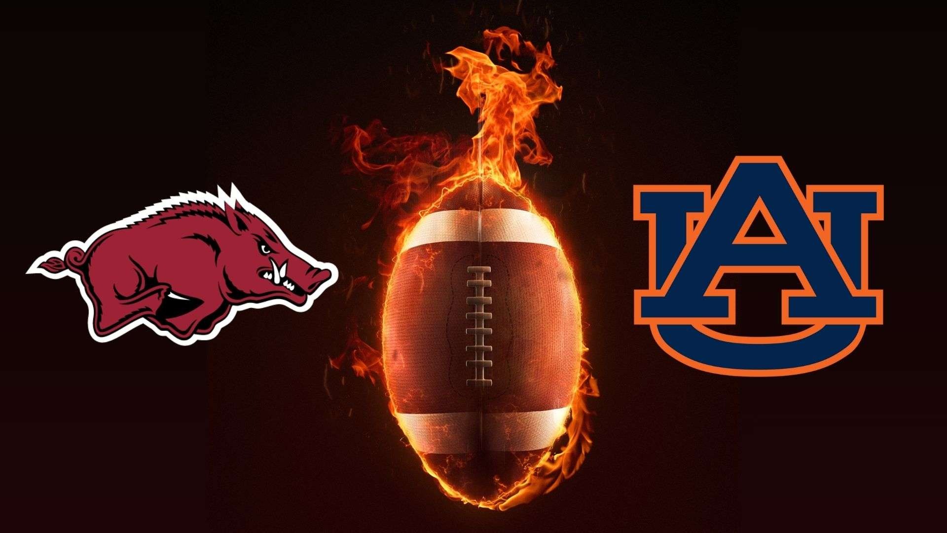 Arkansas Razorbacks vs. Auburn Tigers football poster.