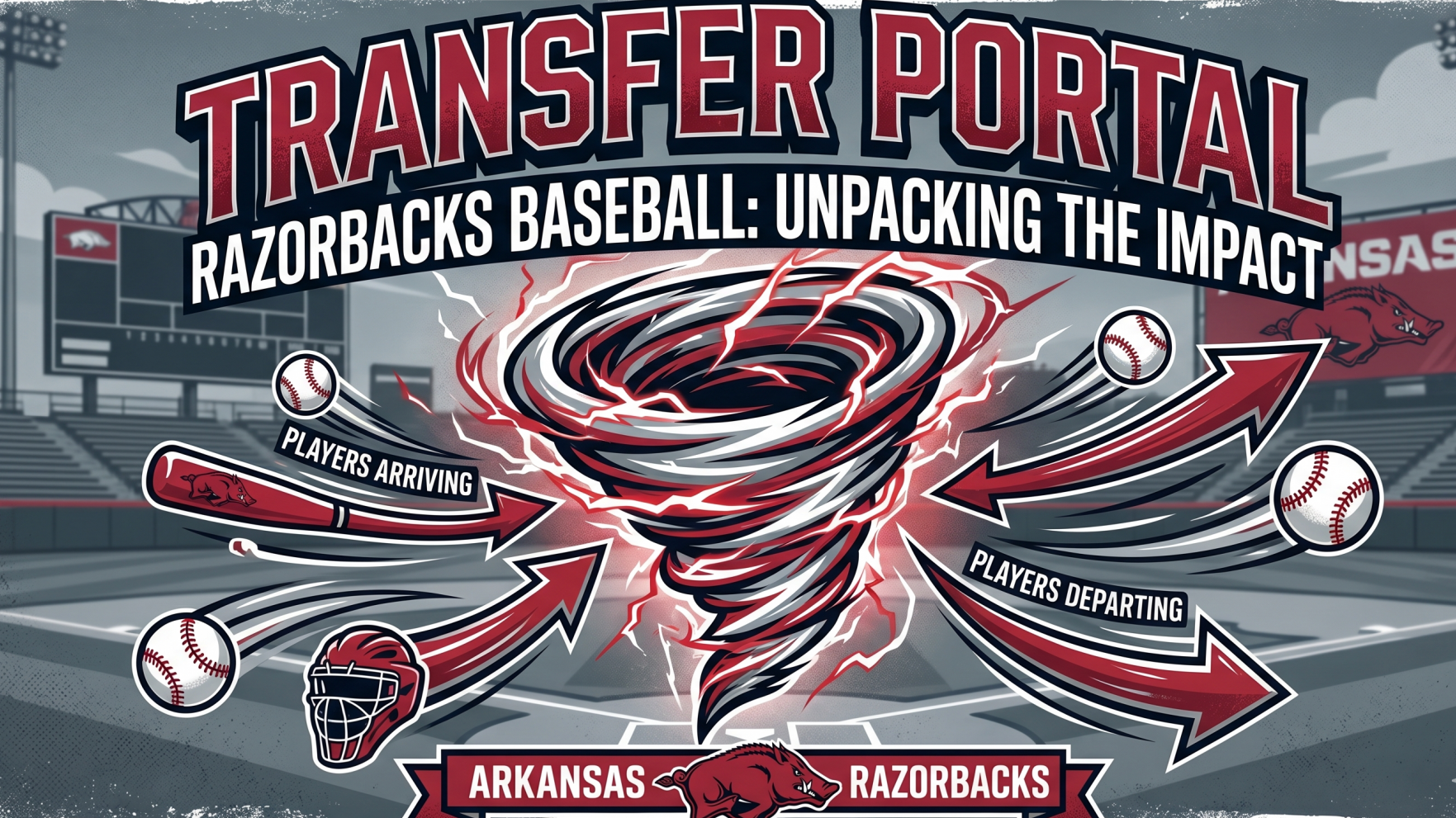 Arkansas Razorbacks baseball coach and players at Baum-Walker Stadium.