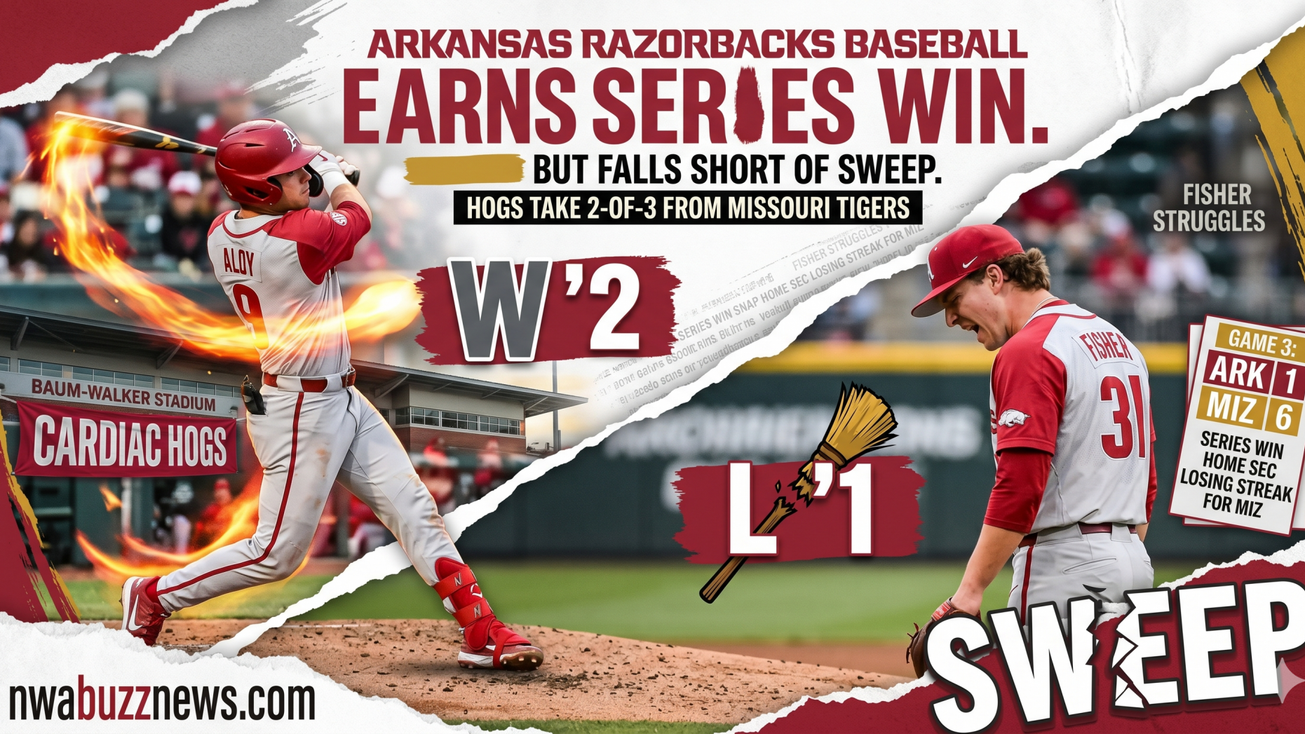 Arkansas baseball series win over Missouri, man adjusting cap.