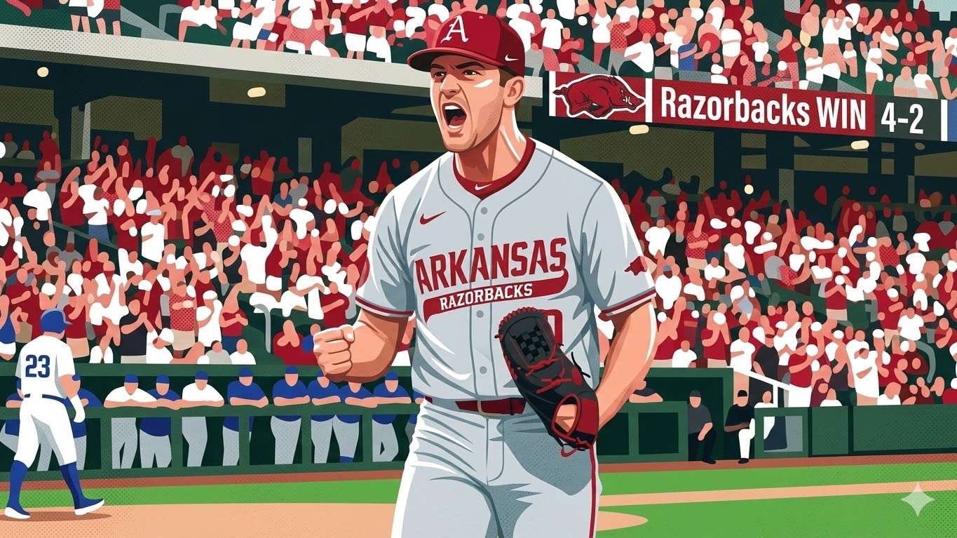 Arkansas baseball coach at Baum-Walker Stadium during game.