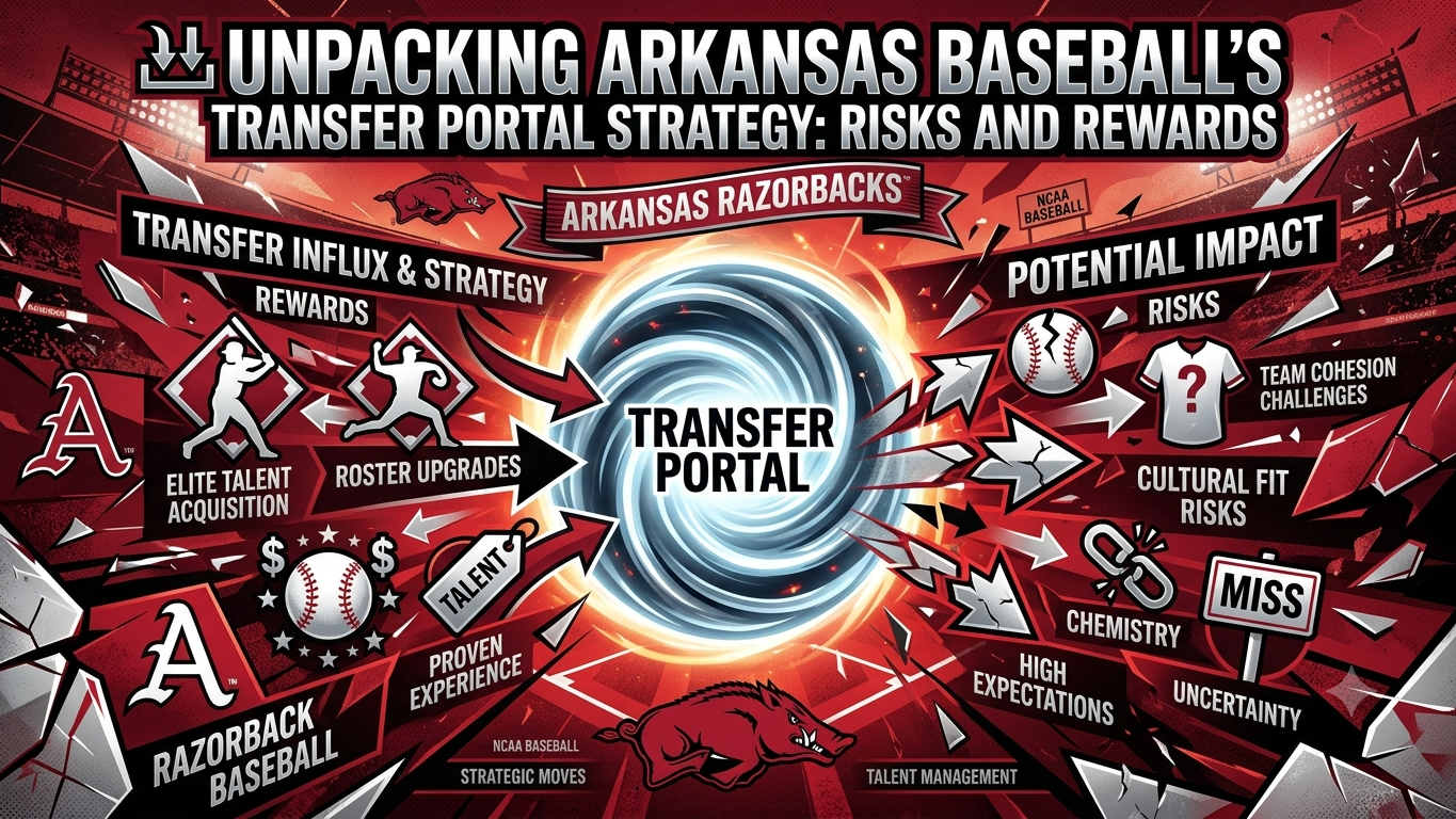 Arkansas Razorback baseball player at stadium with podcast text overlay