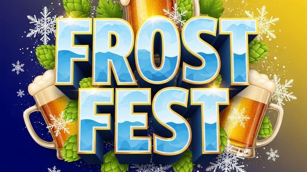 Frost Fest Beer Festival 2023 with brewery van and attendees at night.