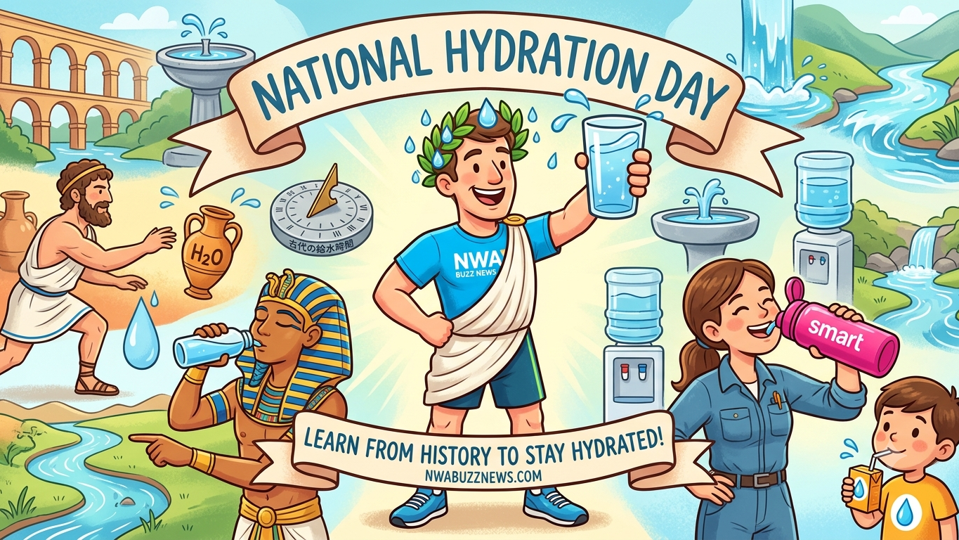 Close-up of water pouring into a glass for National Hydration Day.