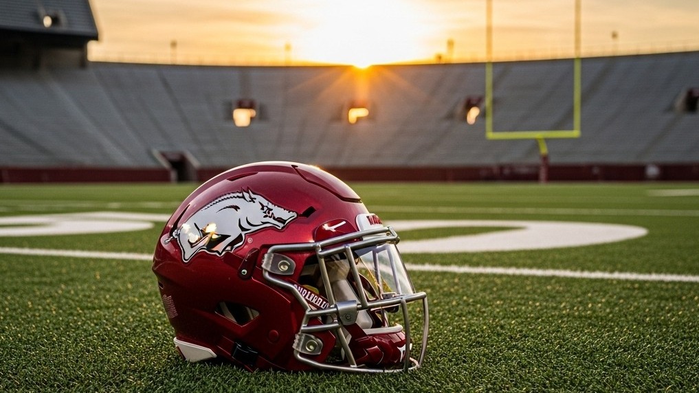 Arkansas Razorbacks players in a press conference setting