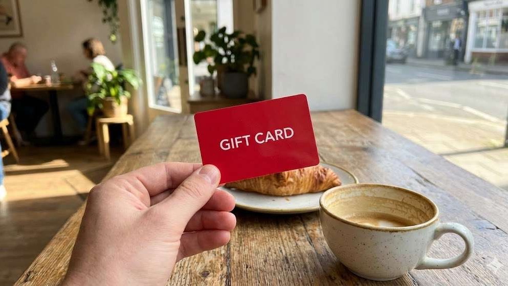 National Use Your Gift Card Day promotion with bright red gift card.