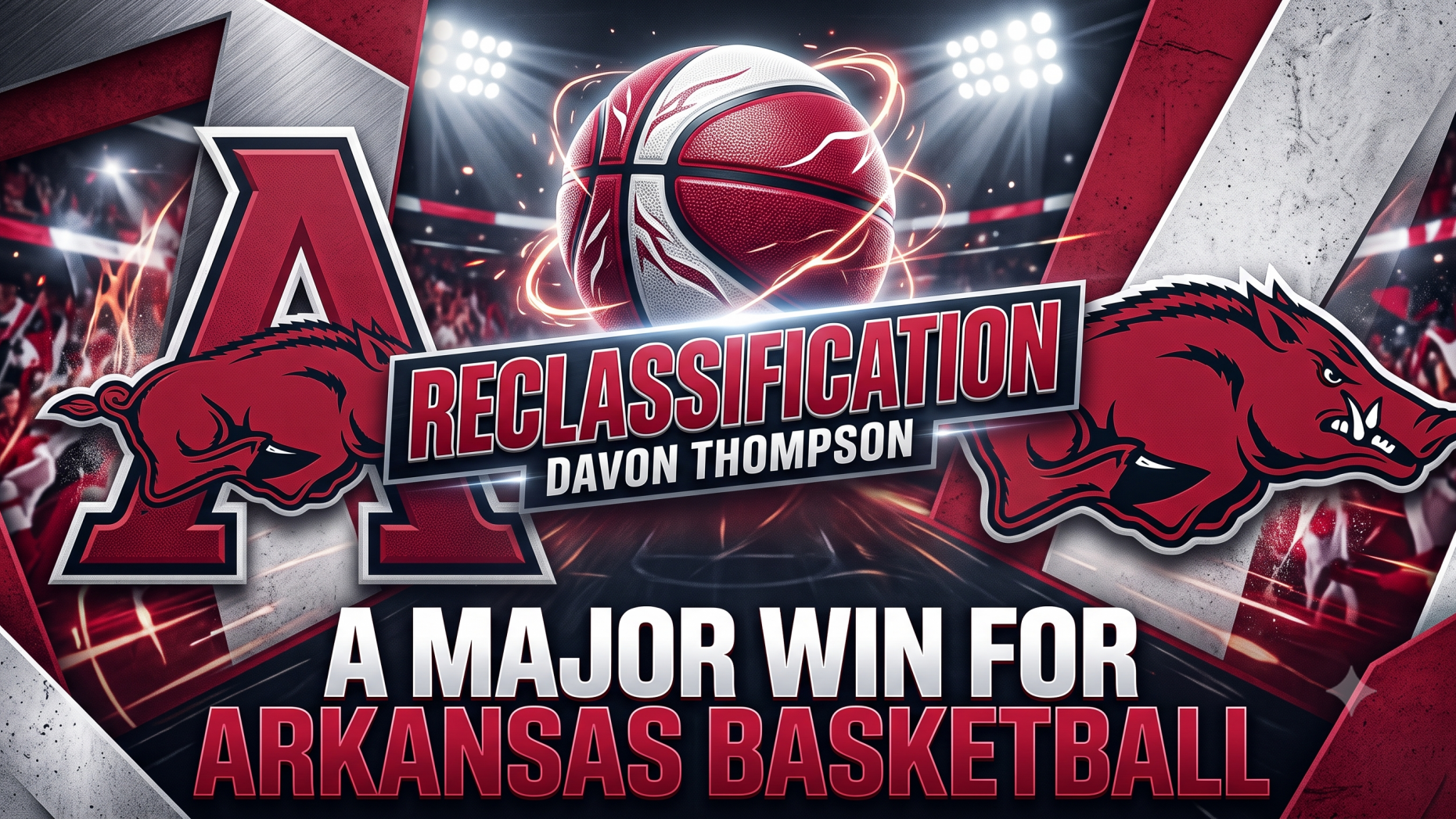 DaVon Thompson reclassification announcement with basketball setting.