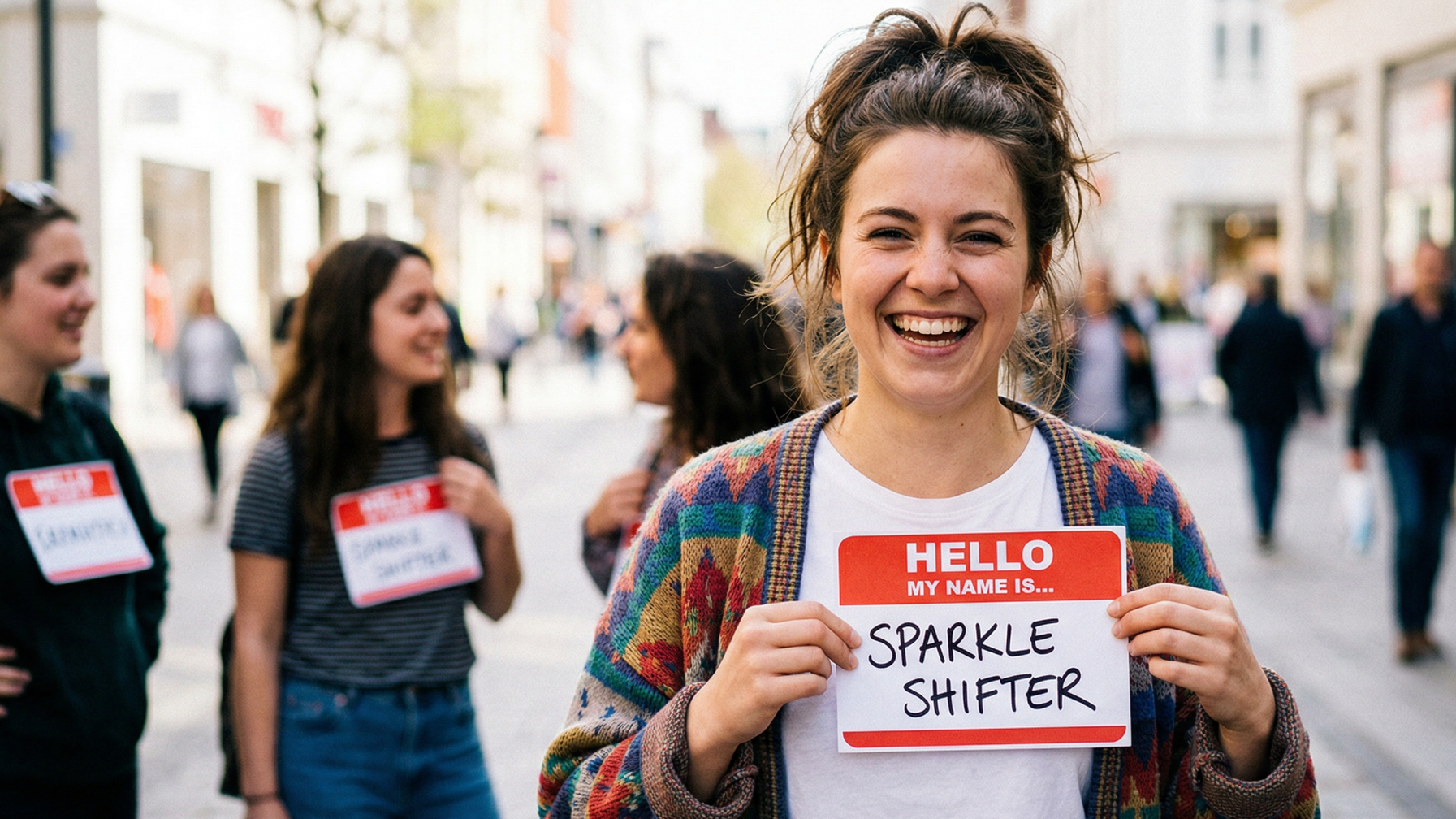 Minimalist name tag for National Name-Y Yourself Day, April 9.