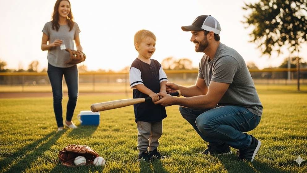 Father and son fishing at a lake for National Sons Day.