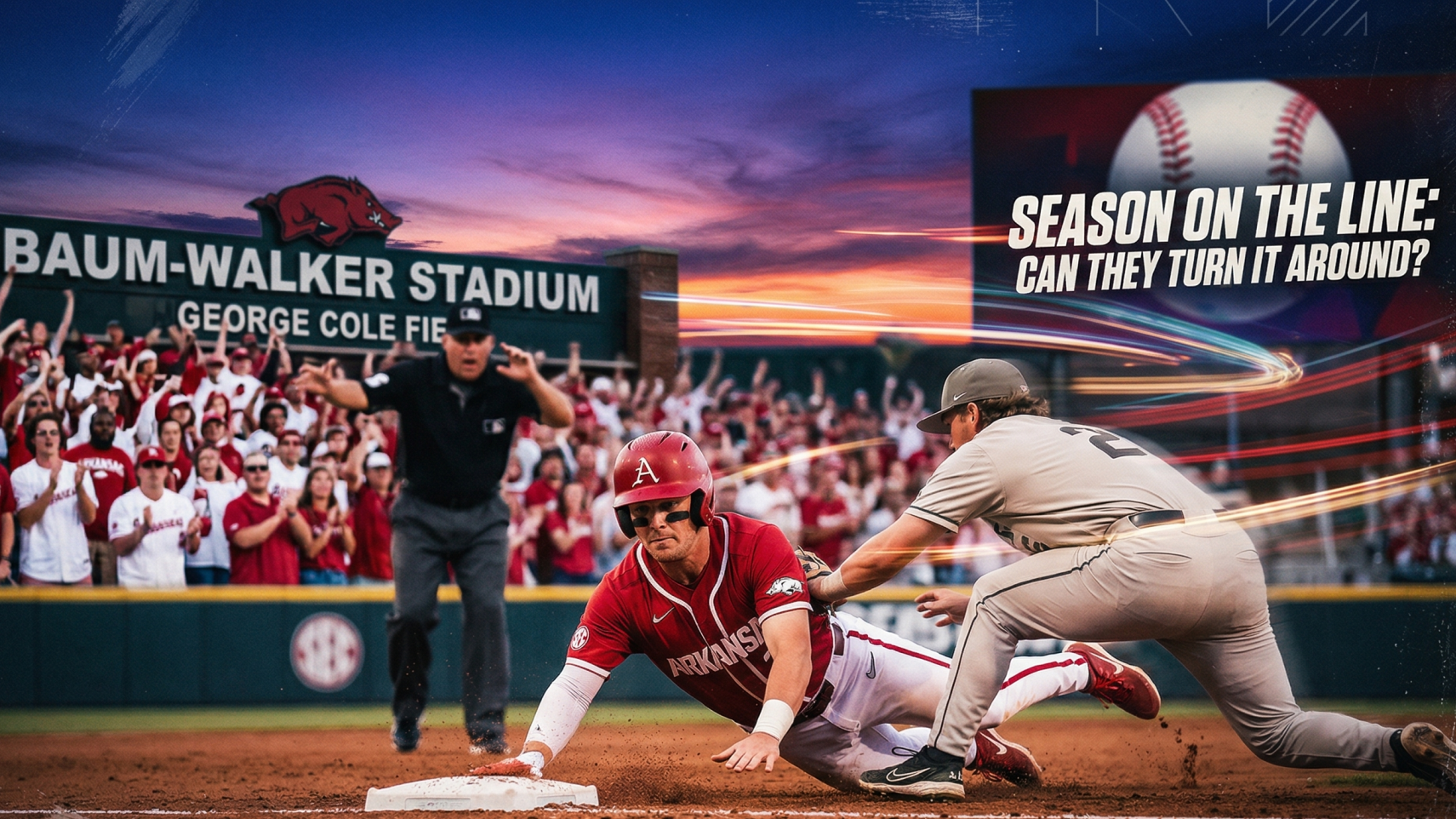 Diamond Hogs Turn It Around: panoramic baseball stadium view, podcast overlay.