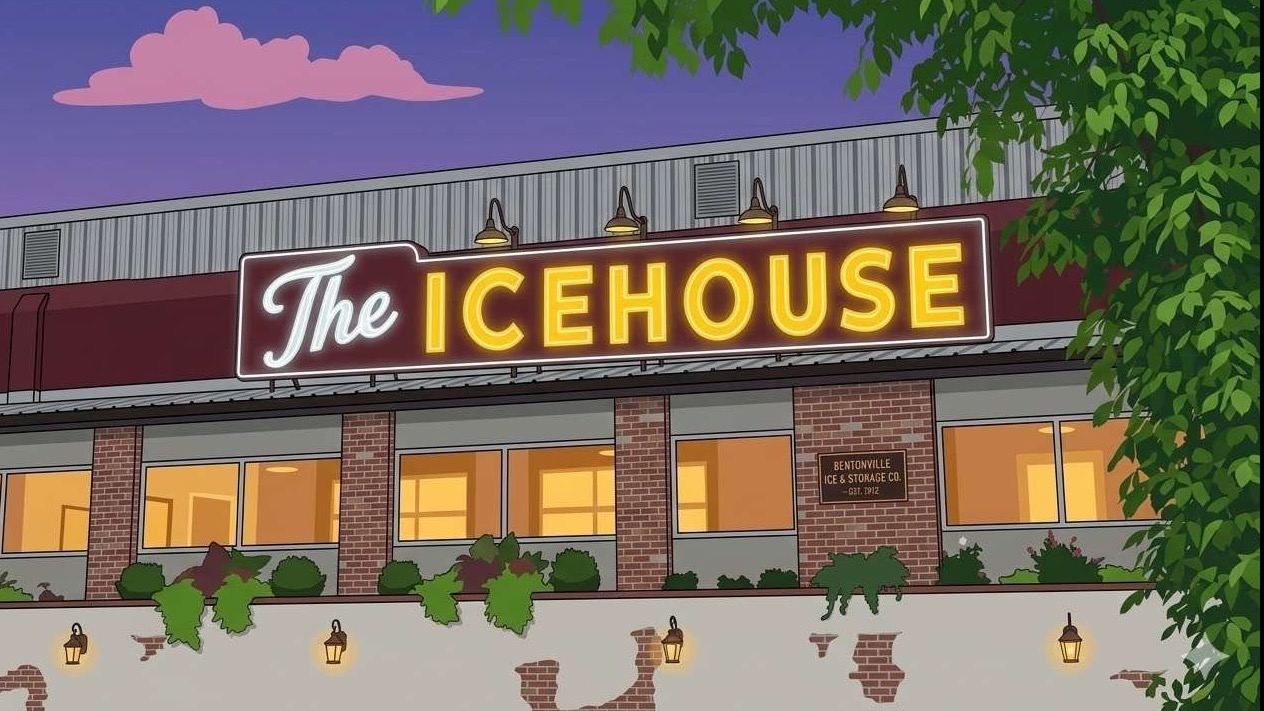 Colorful poster about Historic Ice House Bentonville Arkansas