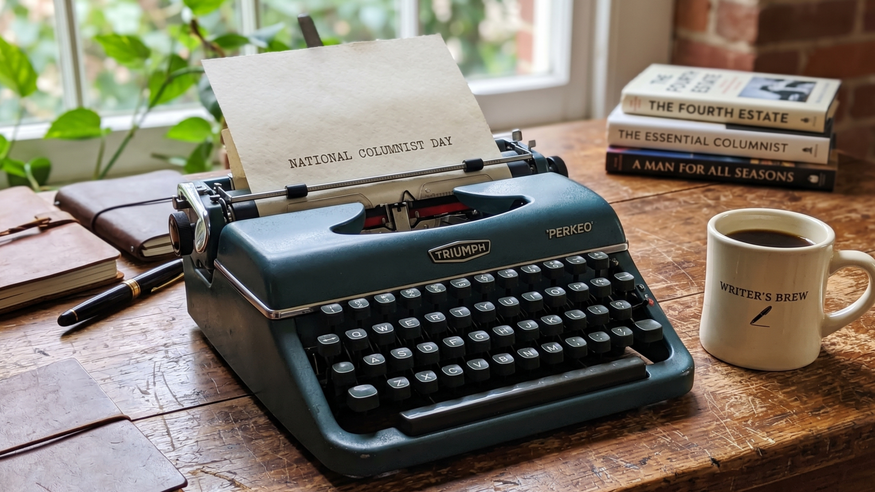 Celebration of National Columnists Day with vintage typewriter.