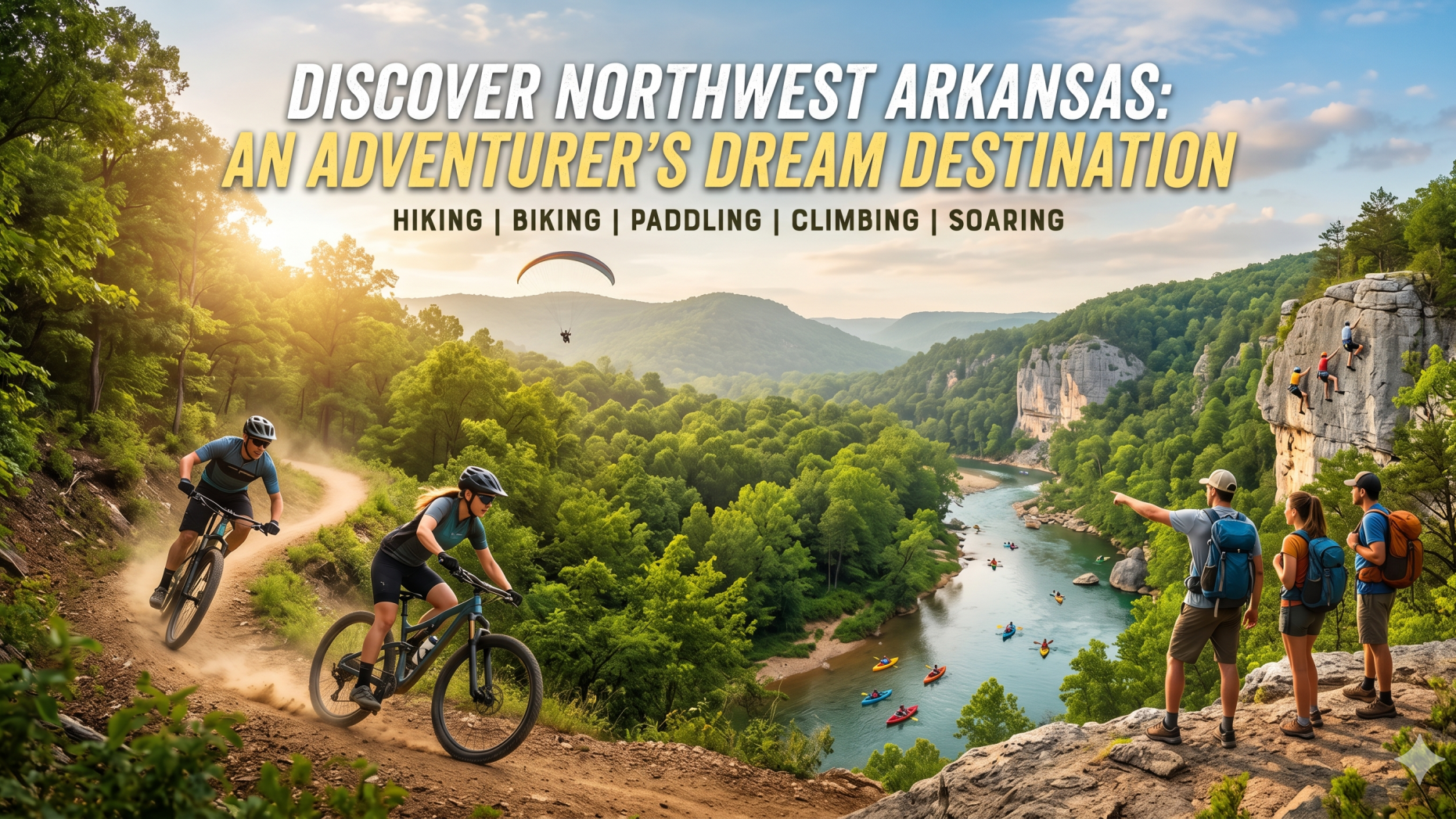 Northwest Arkansas unique lifestyle with cityscape and man's expression.