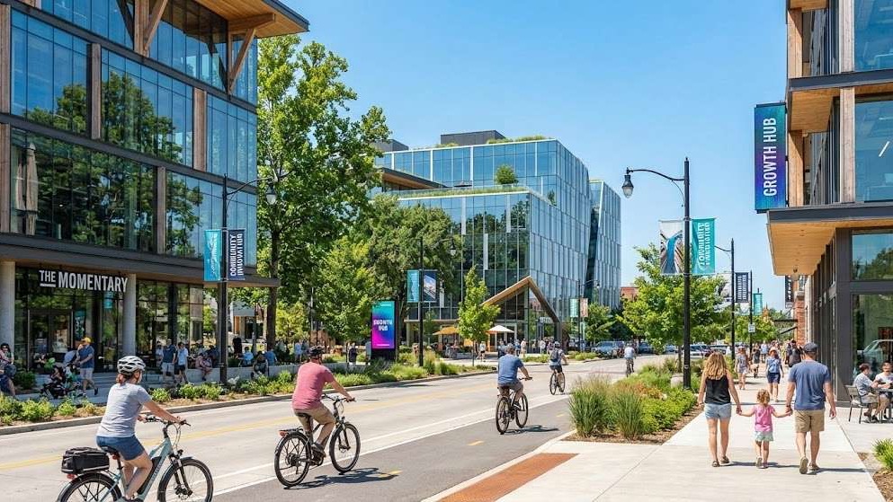 Abstract design announcing Walmart HQ opening in Bentonville, AR.