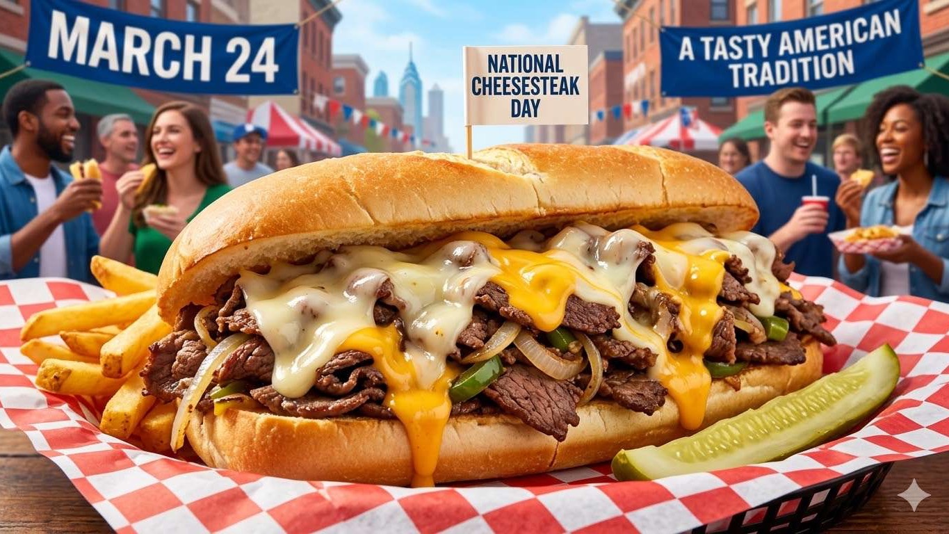 Delicious cheesesteak on paper for National Cheesesteak Day.