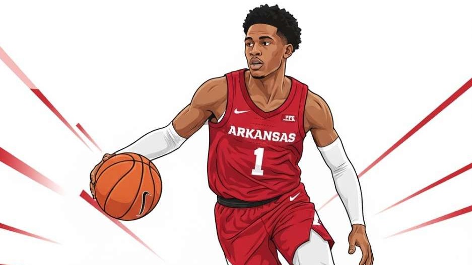 Darius Acuff college debut, basketball player making jump shot.