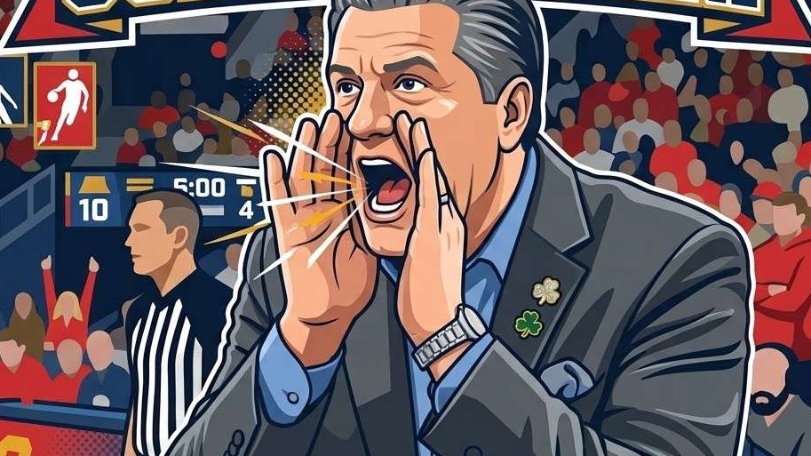 Arkansas Razorbacks coaches celebrating in sports gear.