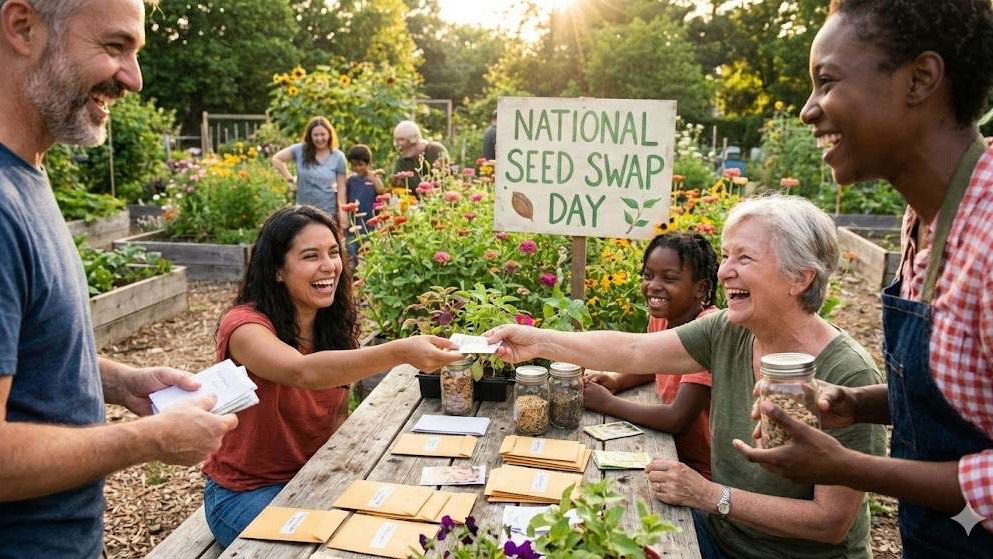 Colorful seeds arranged for National Seed Swap Day, vibrant and organized.