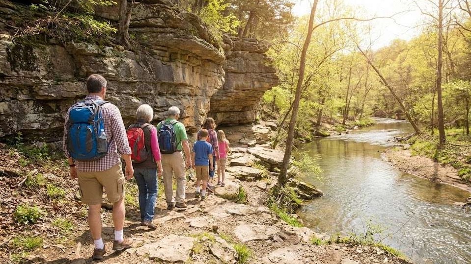 Beautiful aerial view of Devil's Den State Park during spring break.
