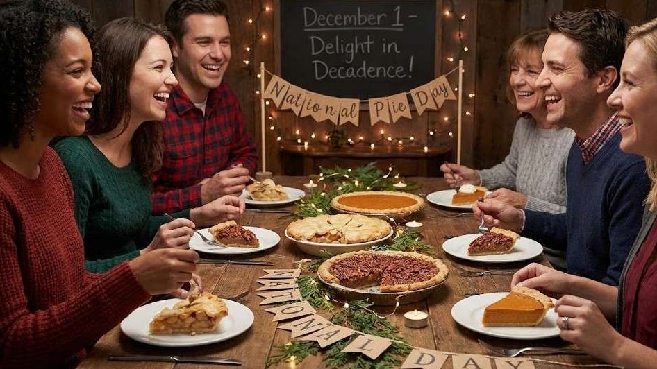 National Pie Day celebration with assorted pies in vibrant layout