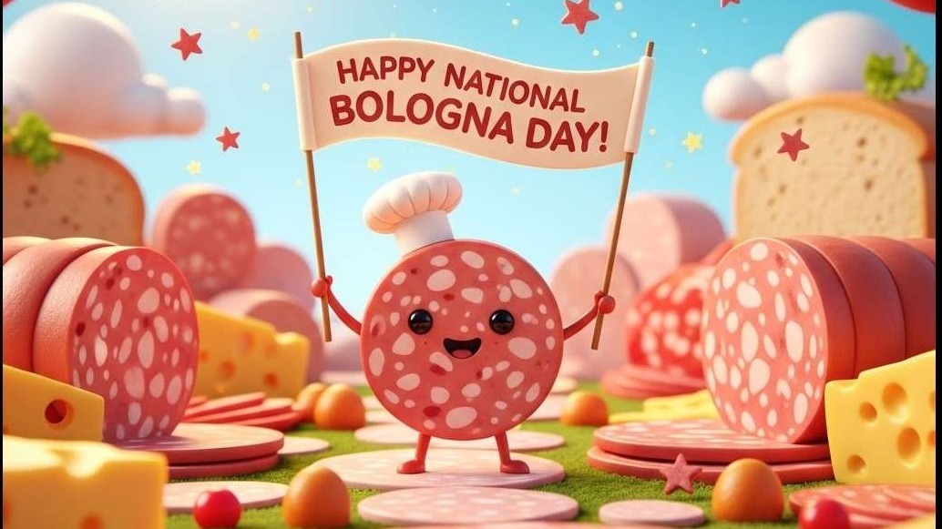 National Bologna Day sandwich with bologna and lettuce.