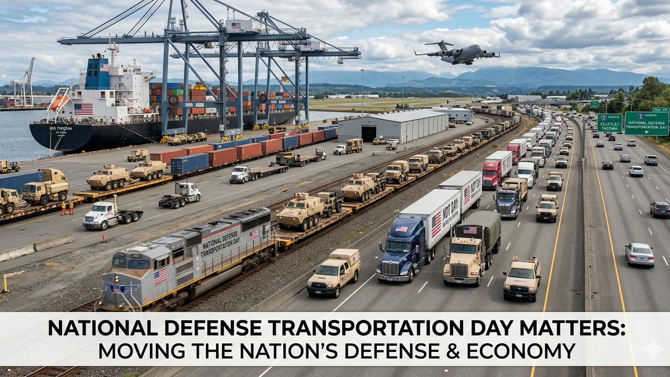 National Defense Transportation Day highway network, aerial view.