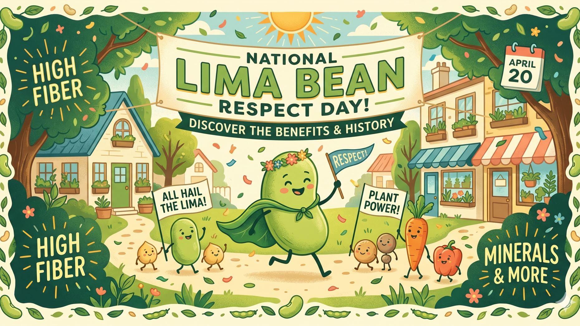 National Lima Bean Respect Day: Cartoon and lima beans celebrating