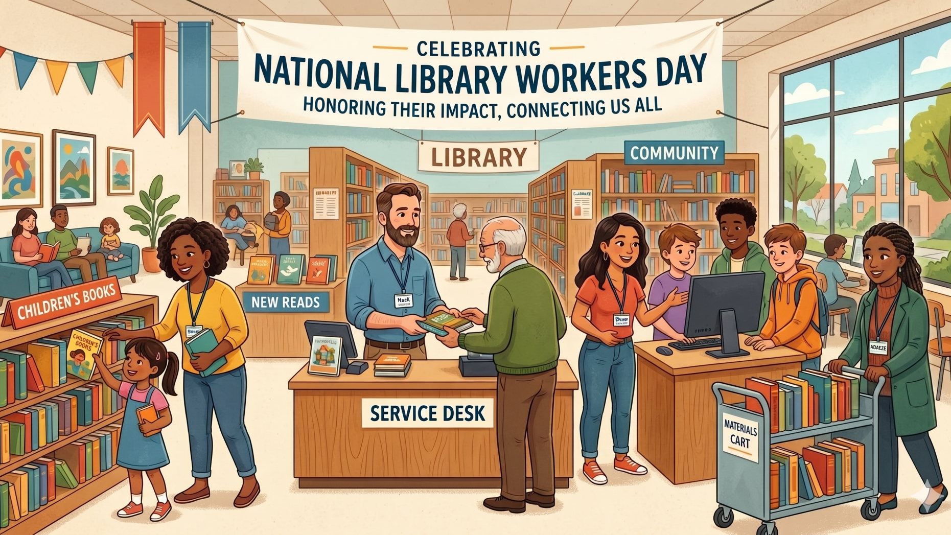 National Library Workers Day: Woman in a library holding books.
