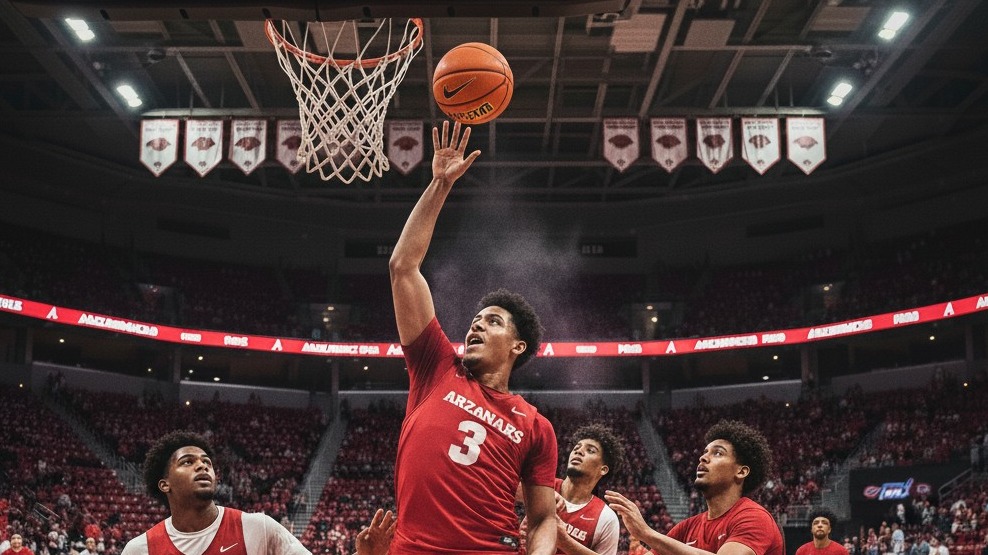 Arkansas Razorbacks coach leading with intensity at a lively game.