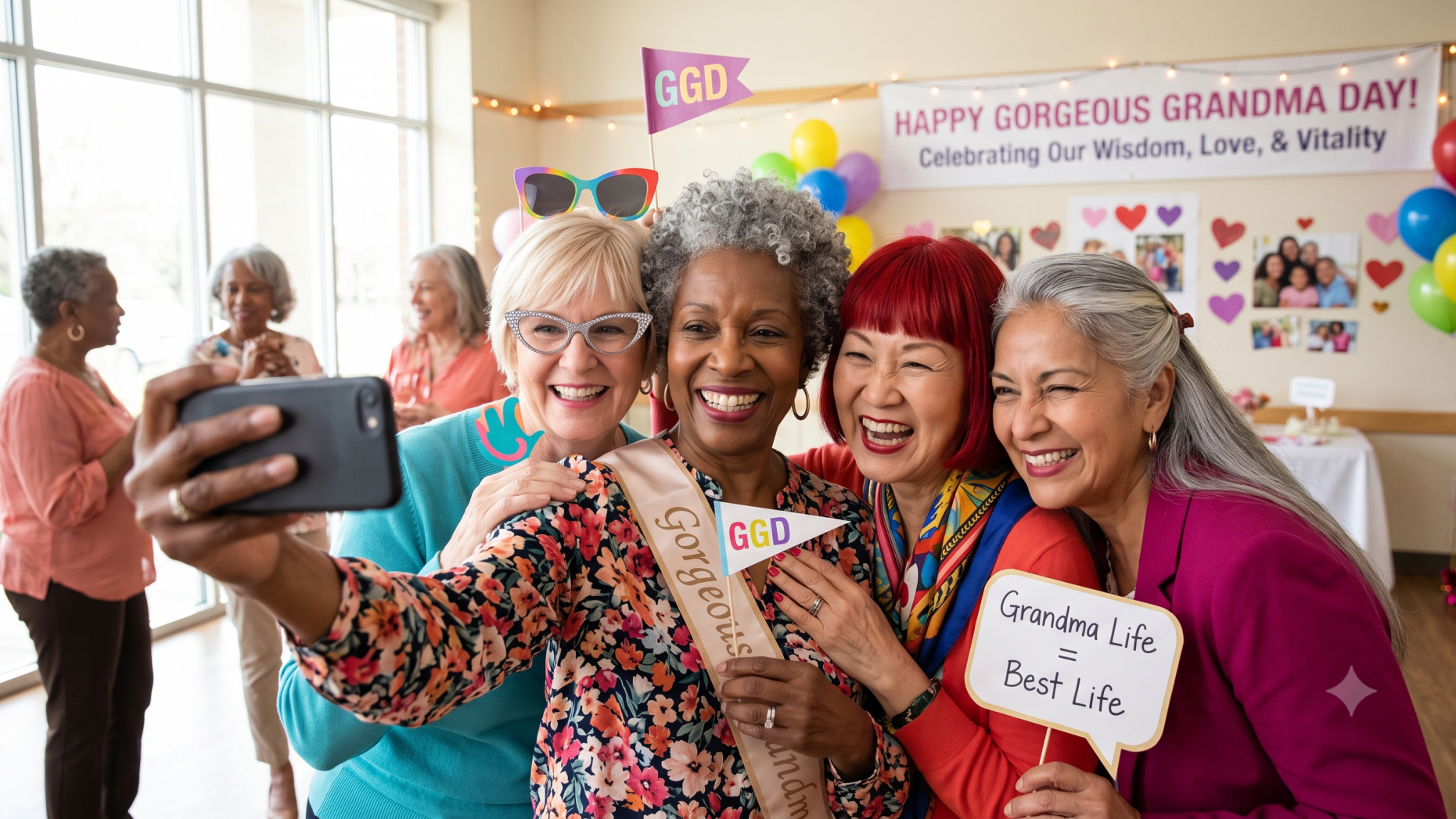 Stylish elderly woman celebrating Gorgeous Grandma Day.