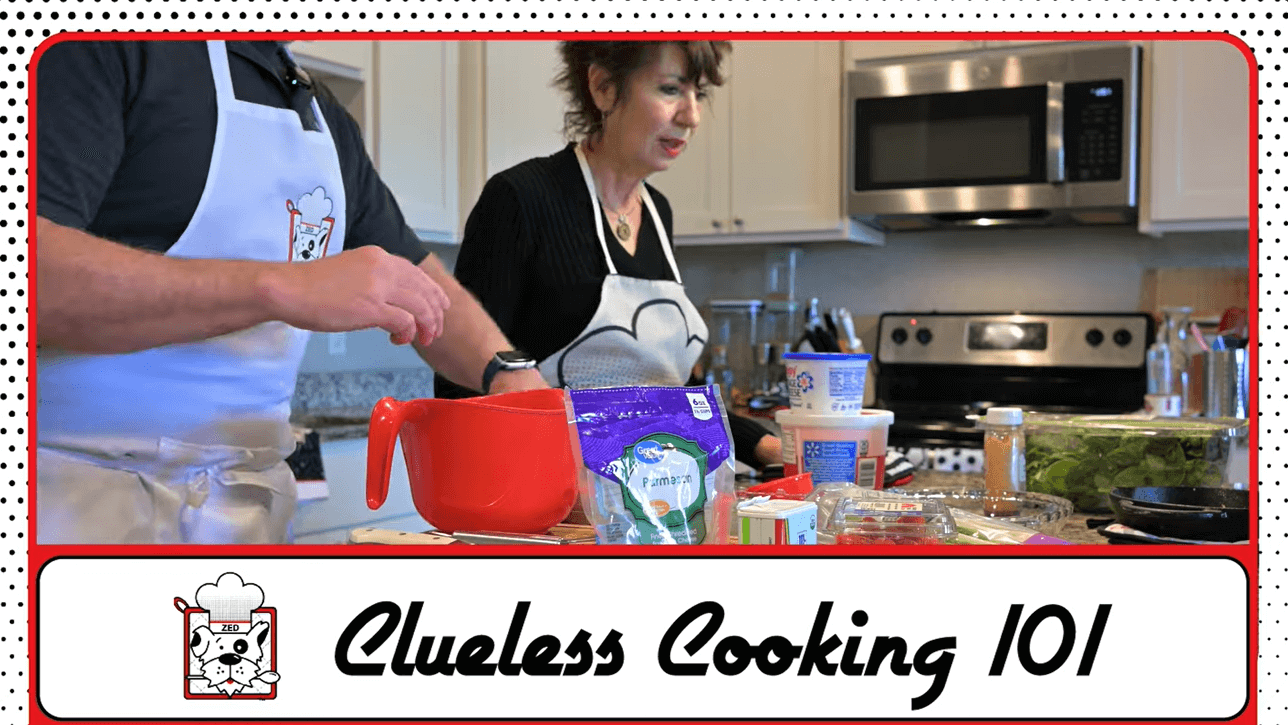 Casual cooking scene in modern kitchen, cooking scramble egg bake.
