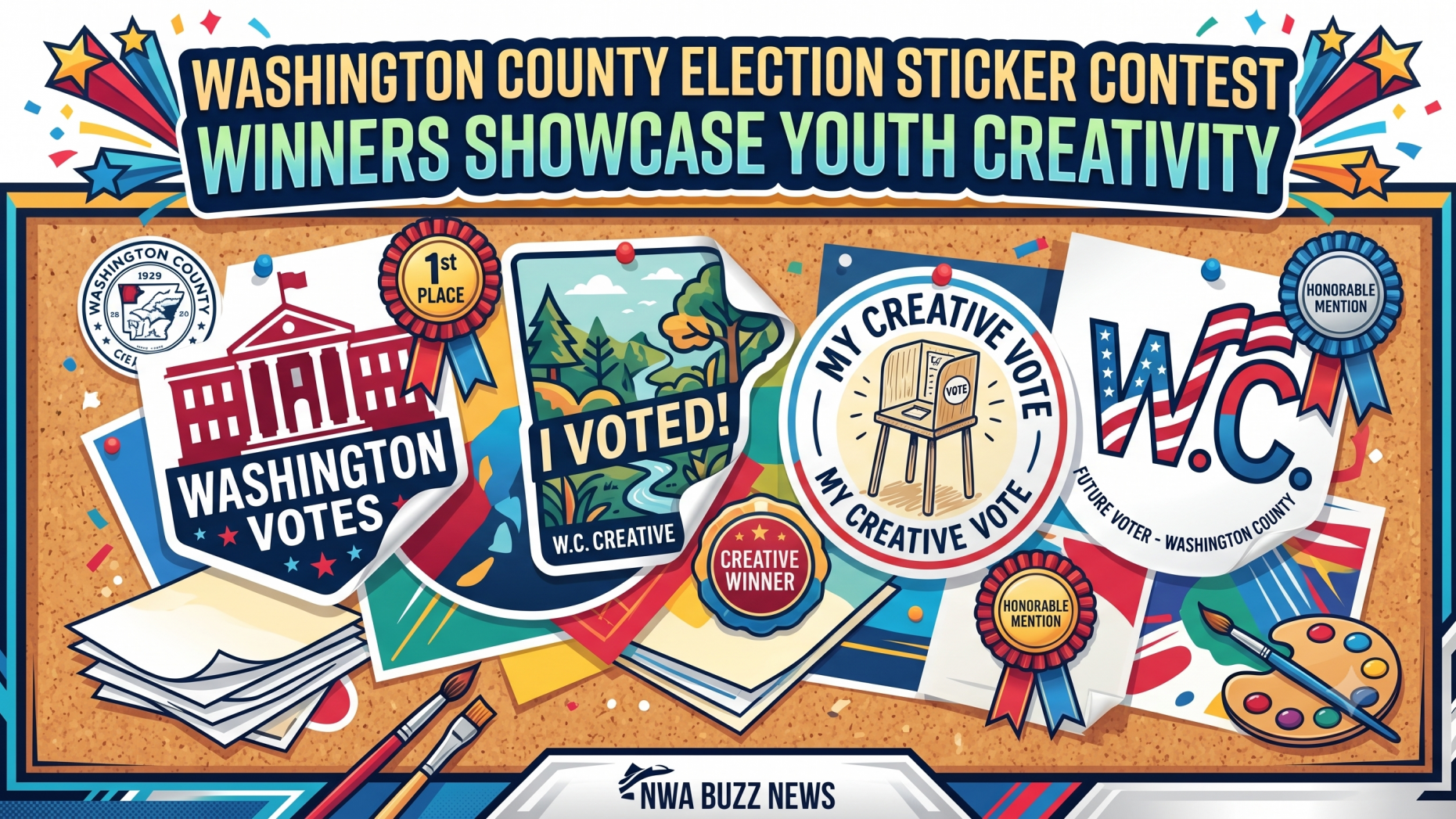 Washington County election sticker contest winners showcase vibrant design.