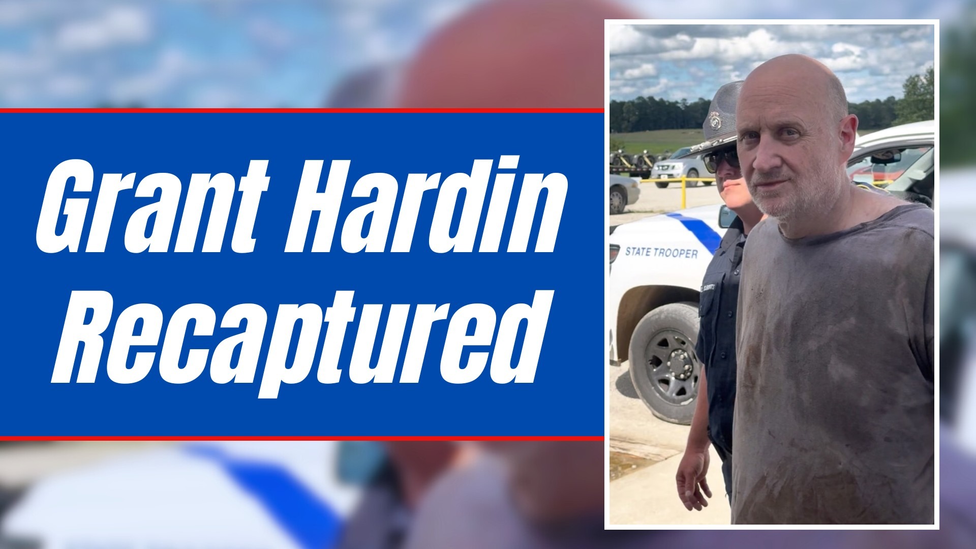 Grant Hardin recaptured in outdoor setting with news overlay.