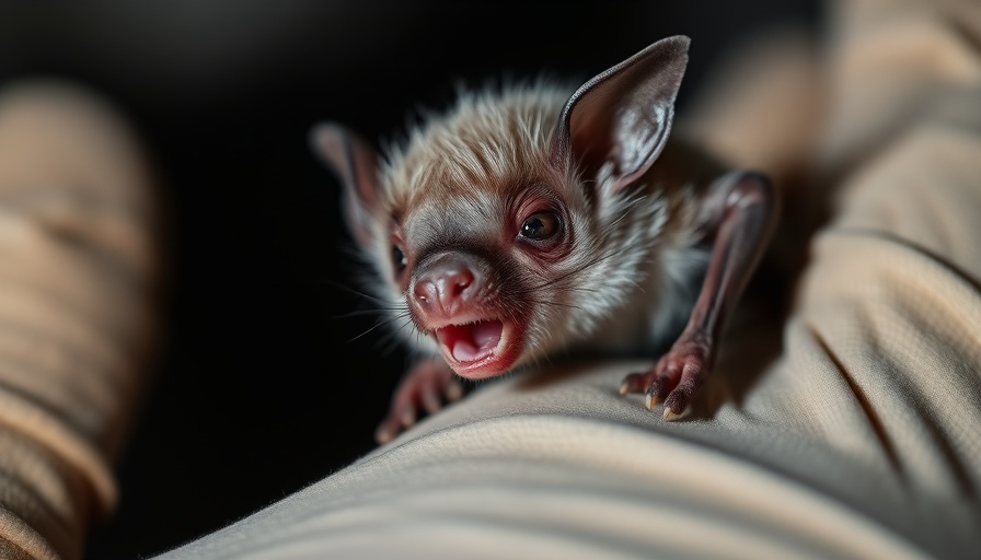 Man bitten by bat with close-up of bat on hand.